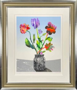 Flower Painting in Silver Gold Frame - a completed framing art project by Capricorn Framing