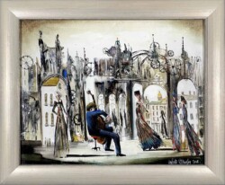 Vitkovsky Cello Painting - a completed framing art project by Capricorn Framing