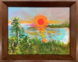 Water Sun Beach Trees Painting - a completed framing art project by Capricorn Framing